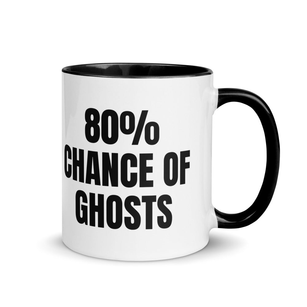 80% CHANCE OF GHOSTS two-tone mug, black