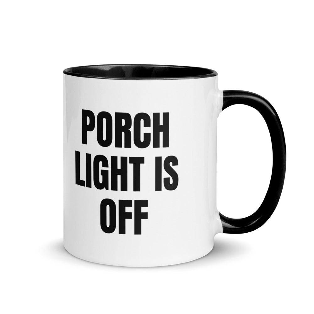 PORCH LIGHT IS OFF two-tone mug, black