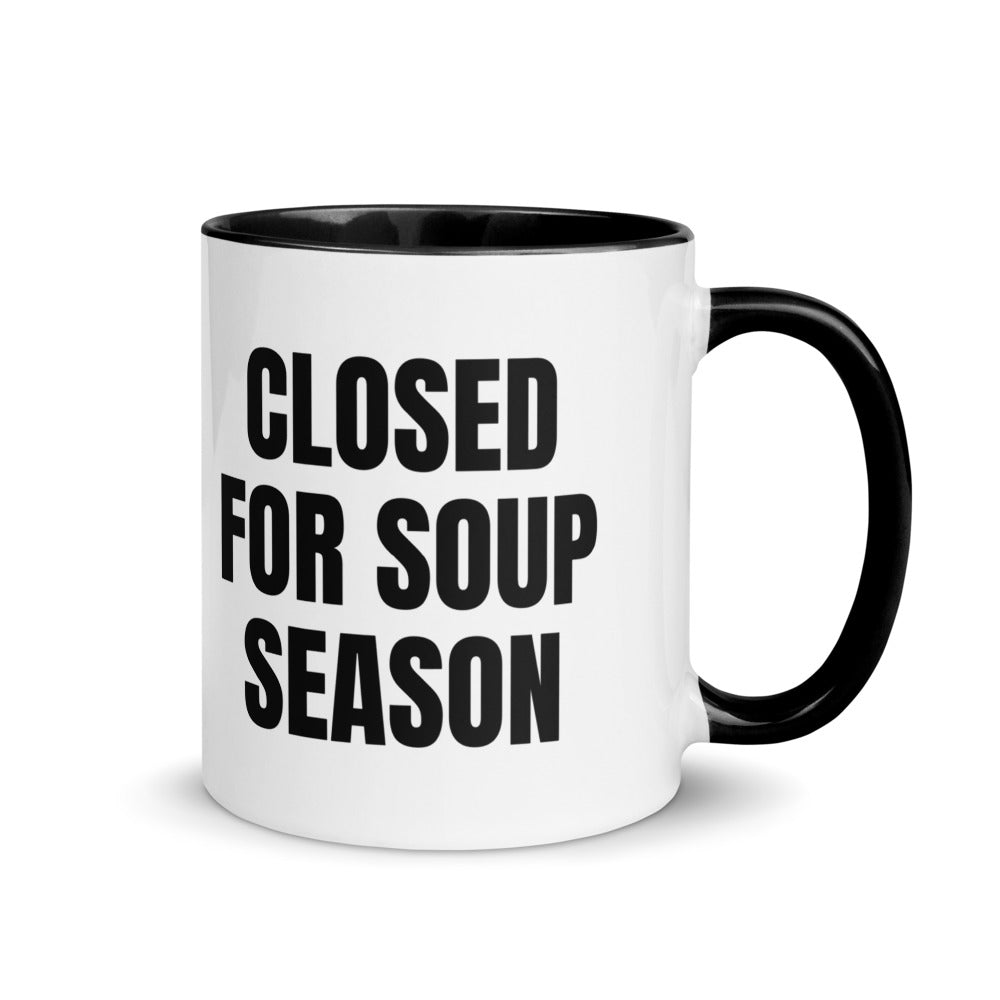 CLOSED FOR SOUP SEASON two-tone mug, black