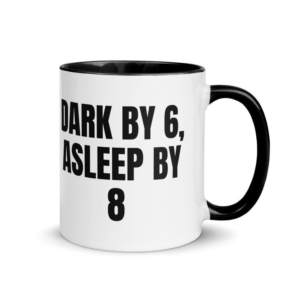 DARK BY 6, ASLEEP BY 8 two-tone mug, black