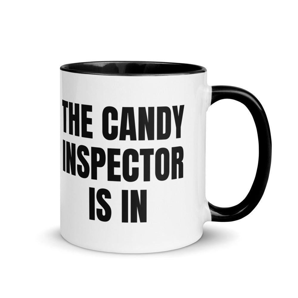 THE CANDY INSPECTOR IS IN two-tone mug, black