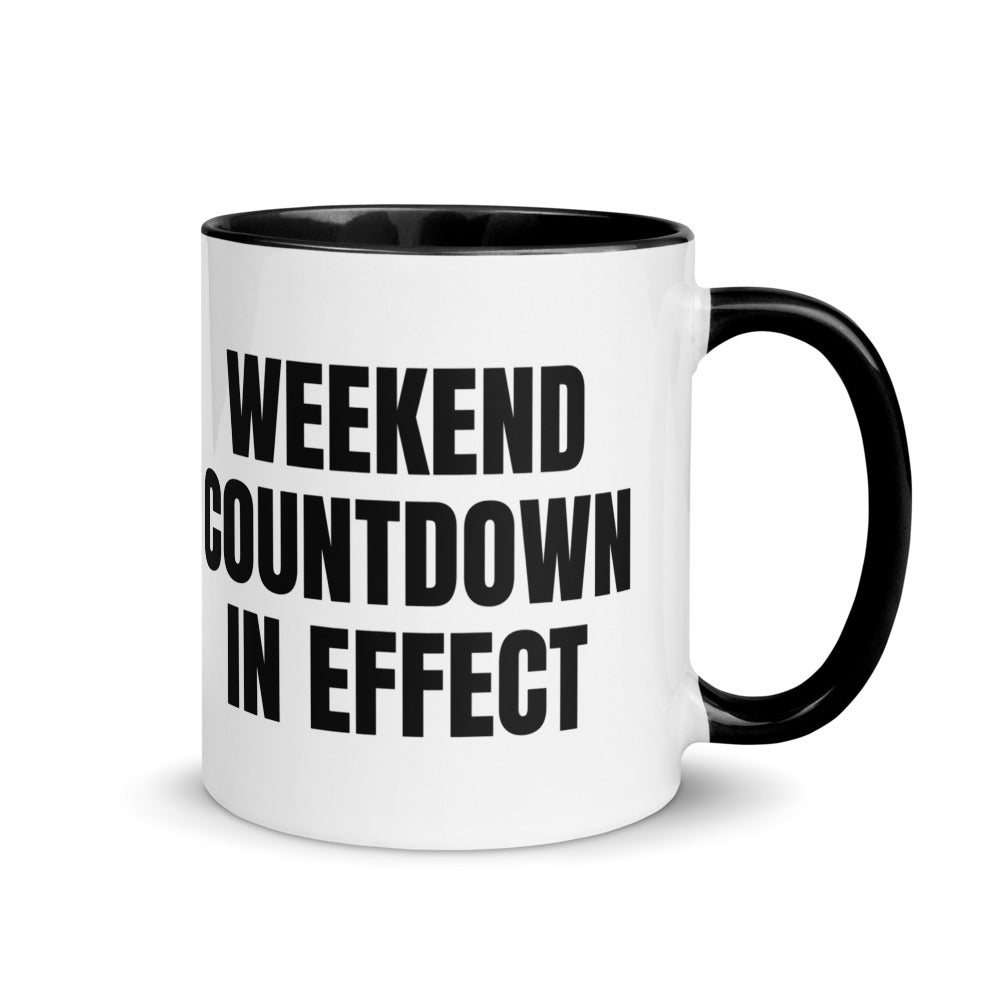 WEEKEND COUNTDOWN IN EFFECT two-tone mug, black