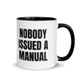 NOBODY ISSUED A MANUAL two-tone mug, black