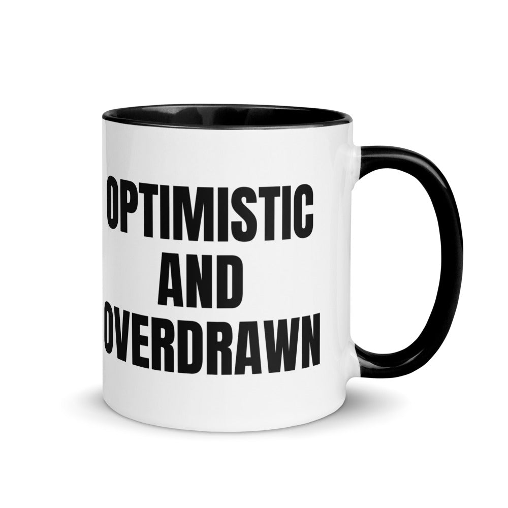 OPTIMISTIC AND OVERDRAWN two-tone mug, black
