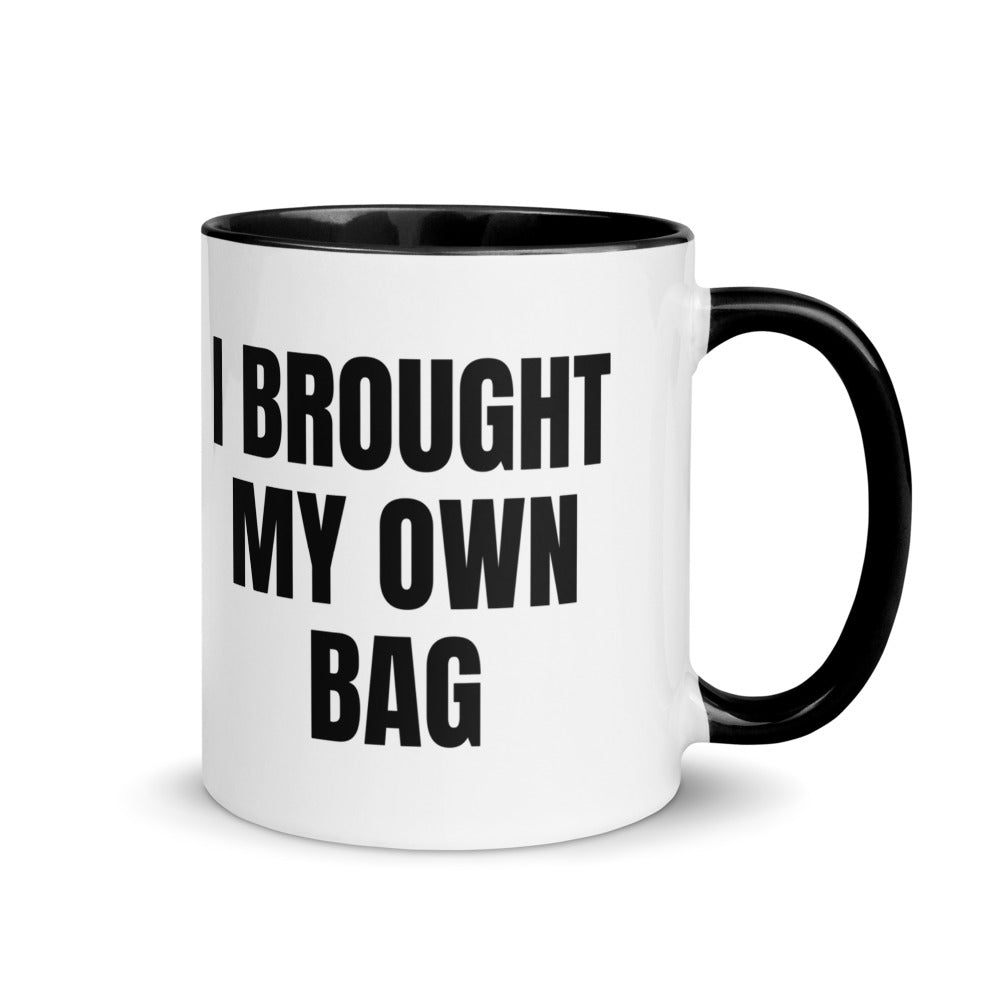 I BROUGHT MY OWN BAG two-tone mug, black