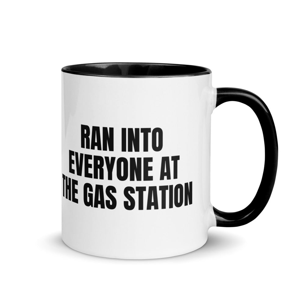 RAN INTO EVERYONE AT THE GAS STATION two-tone mug, black