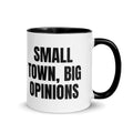SMALL TOWN, BIG OPINIONS two-tone mug, black