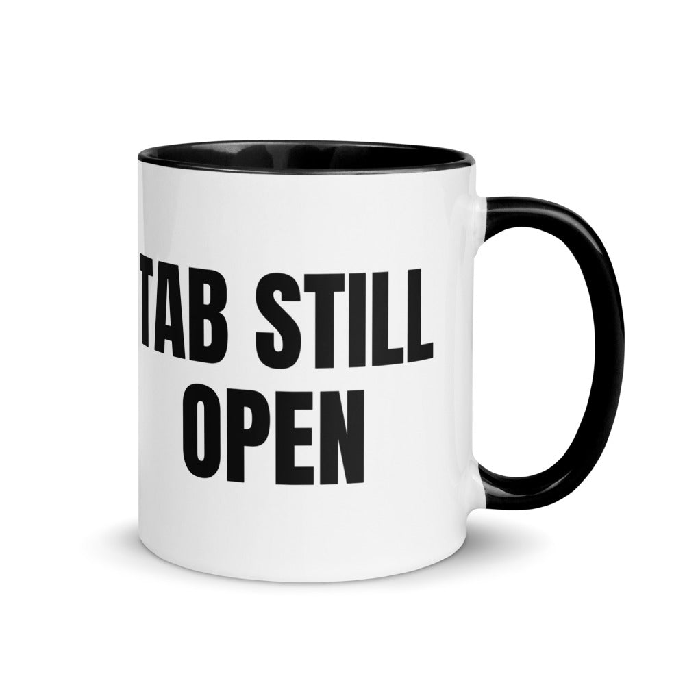 TAB STILL OPEN two-tone mug, black