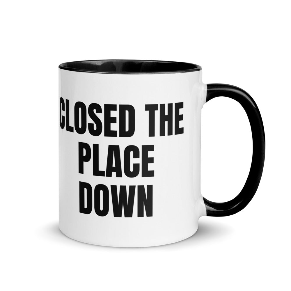 CLOSED THE PLACE DOWN two-tone mug, black