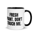 FRESH PAINT. DON'T TOUCH ME. two-tone mug, black