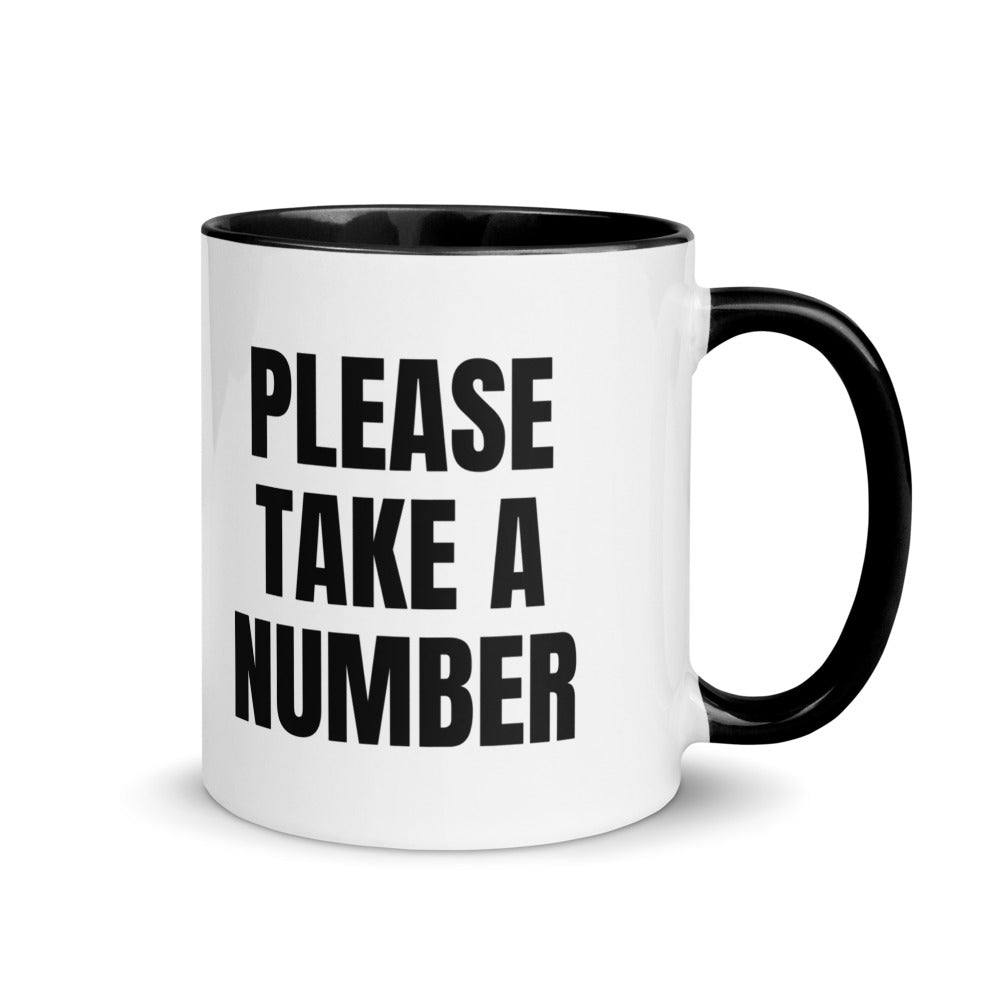PLEASE TAKE A NUMBER two-tone mug, black
