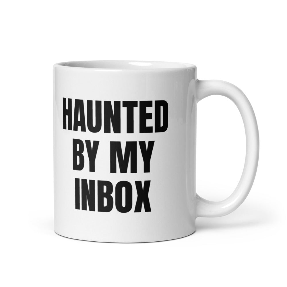 HAUNTED BY MY INBOX mug, white