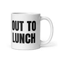 OUT TO LUNCH mug, white