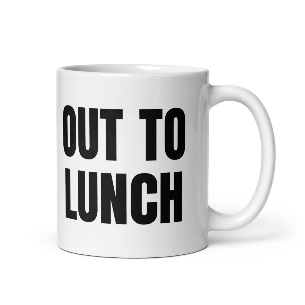 OUT TO LUNCH mug, white