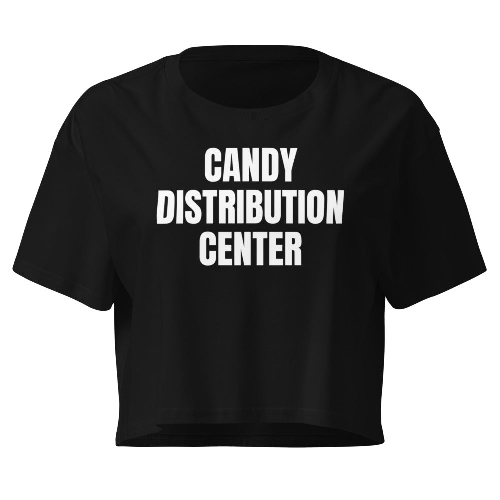 CANDY DISTRIBUTION CENTER crop top, black