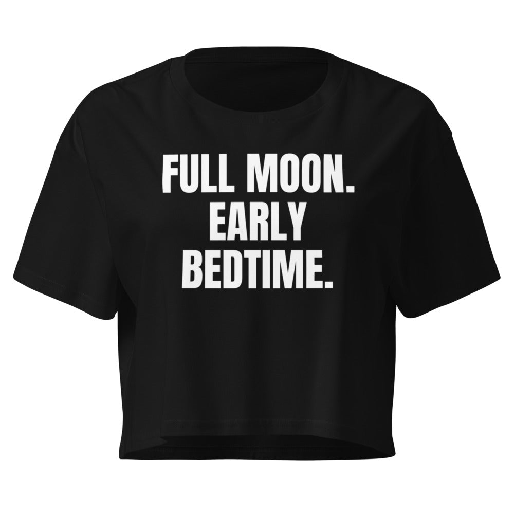 FULL MOON. EARLY BEDTIME. crop top, black