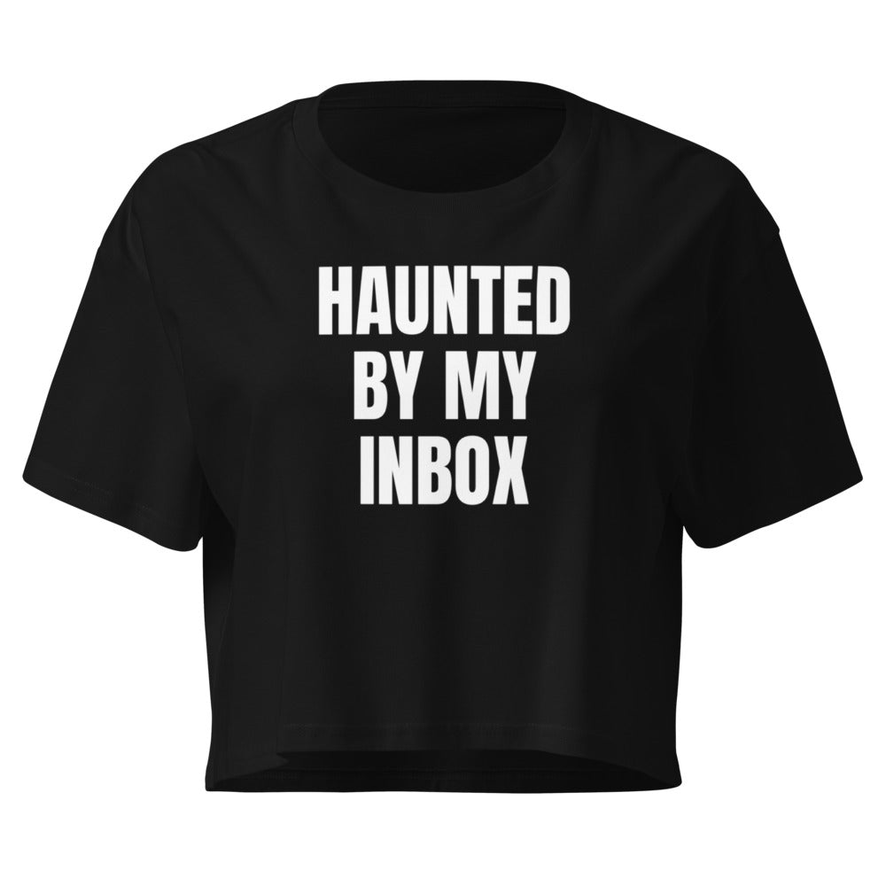 HAUNTED BY MY INBOX crop top, black