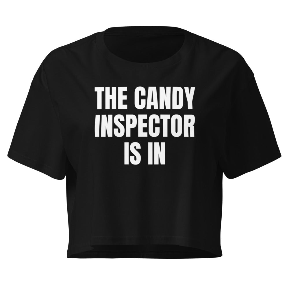 THE CANDY INSPECTOR IS IN crop top, black