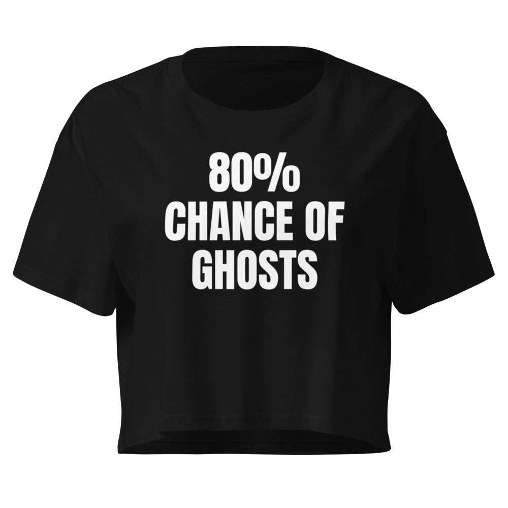 80% CHANCE OF GHOSTS crop top, black