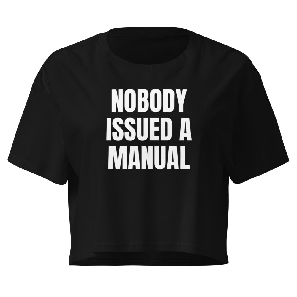 NOBODY ISSUED A MANUAL crop top, black