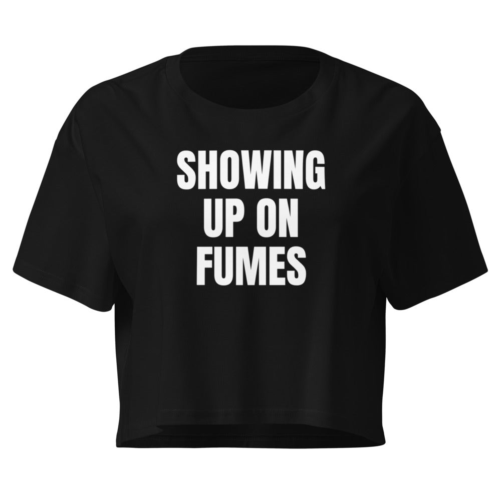 SHOWING UP ON FUMES crop top, black