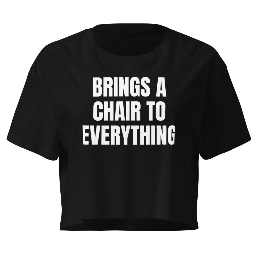 BRINGS A CHAIR TO EVERYTHING crop top, black