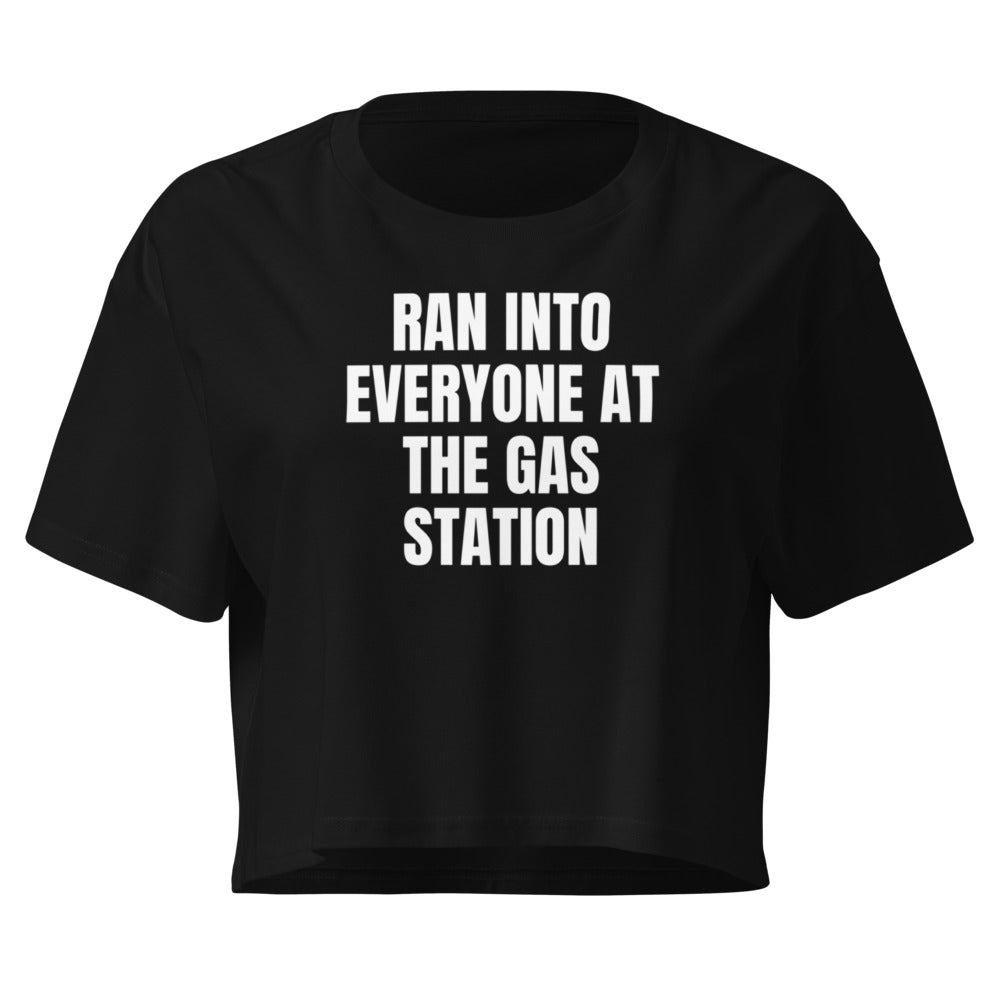 RAN INTO EVERYONE AT THE GAS STATION crop top, black