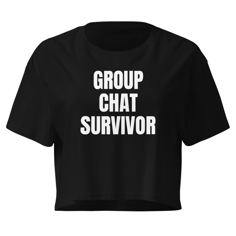 GROUP CHAT SURVIVOR crop top, black