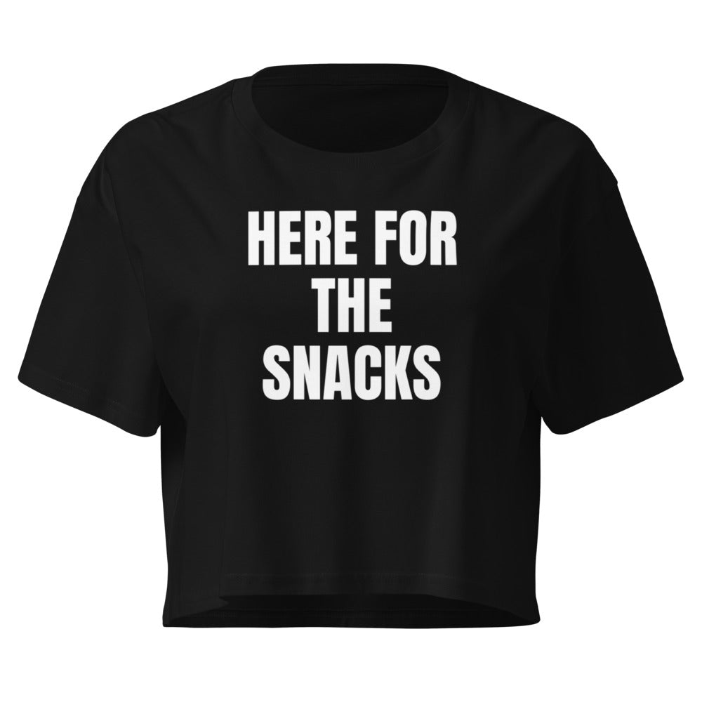 HERE FOR THE SNACKS crop top, black