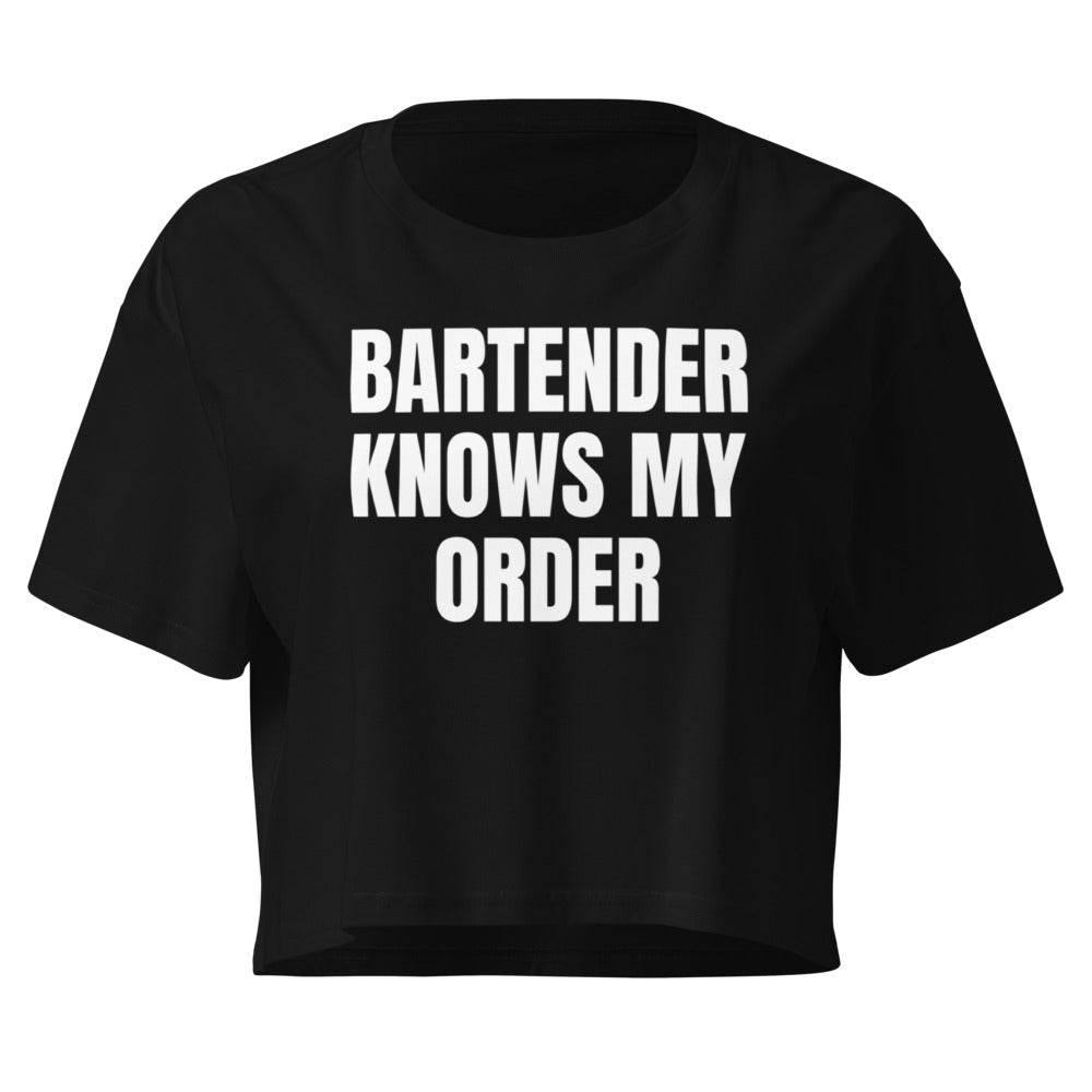 BARTENDER KNOWS MY ORDER crop top, black