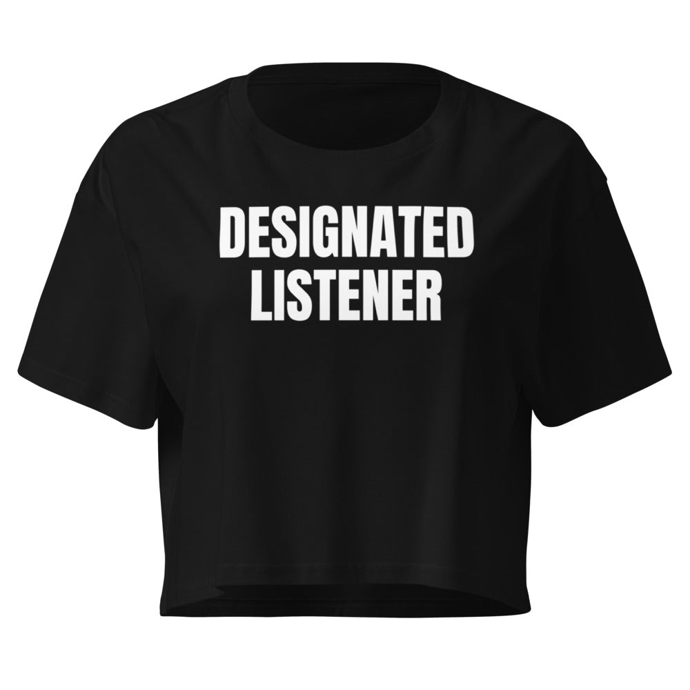 DESIGNATED LISTENER crop top, black