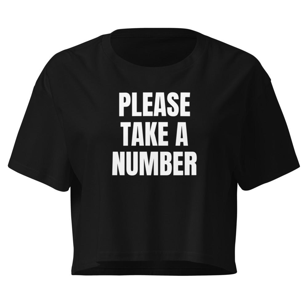 PLEASE TAKE A NUMBER crop top, black