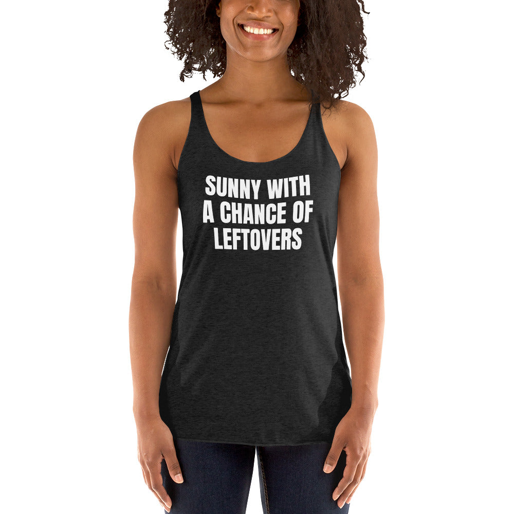 SUNNY WITH A CHANCE OF LEFTOVERS racerback tank, vintage black