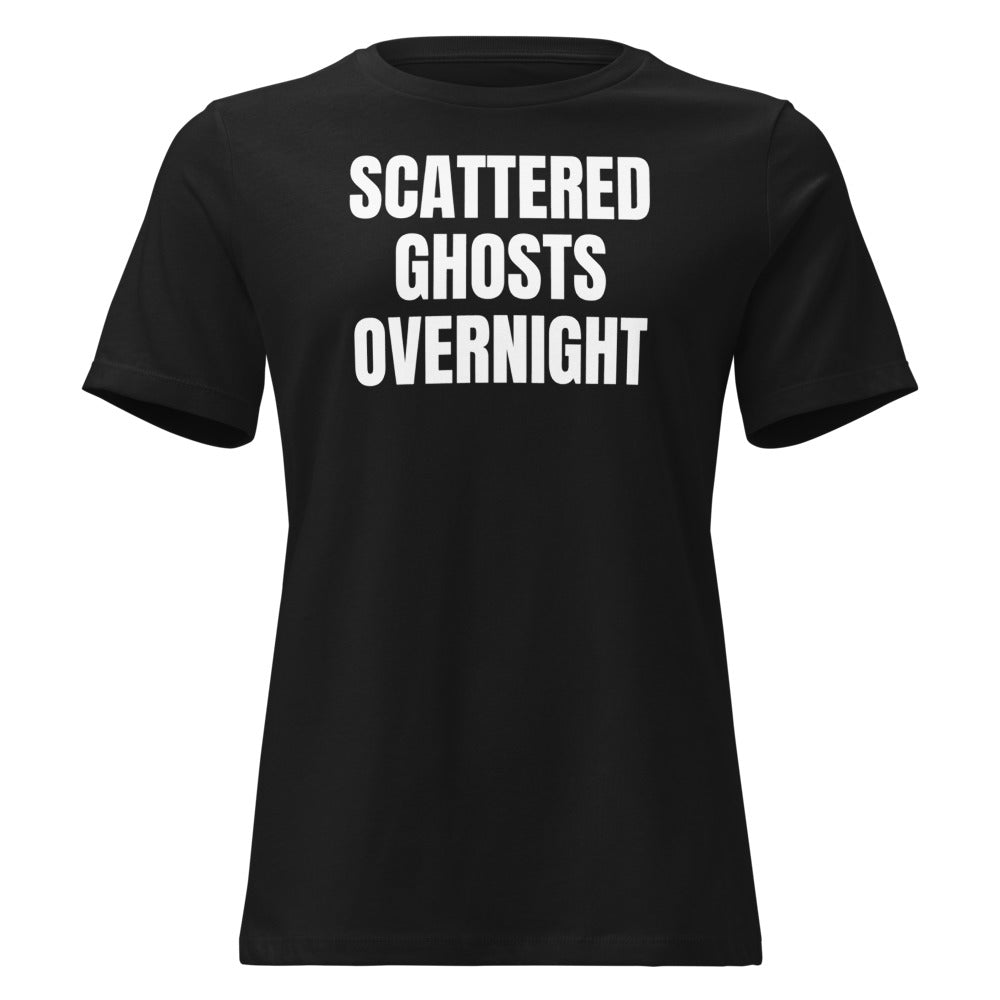 SCATTERED GHOSTS OVERNIGHT women's relaxed tee, black