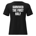 SURVIVED THE FIRST HALF women's relaxed tee, black