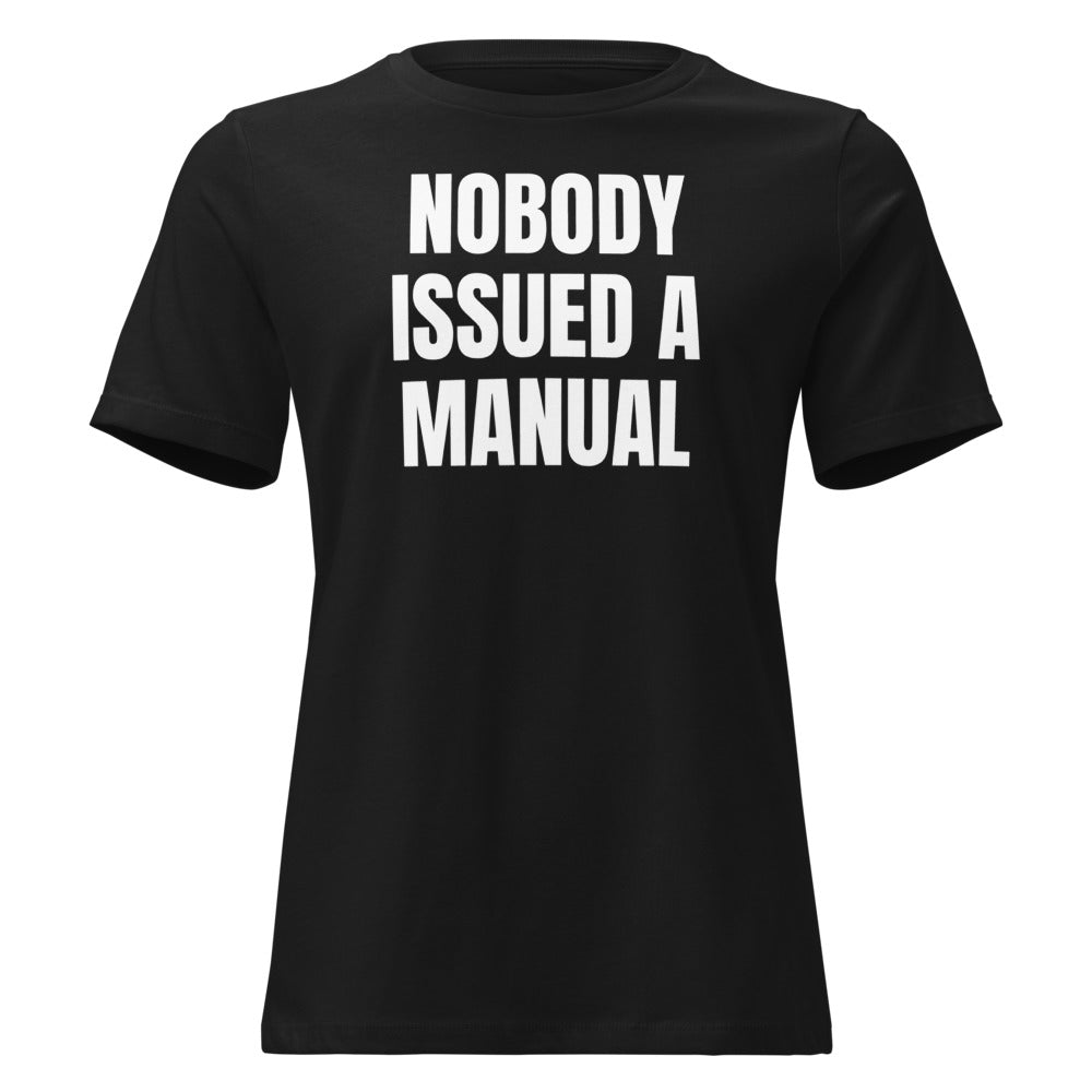 NOBODY ISSUED A MANUAL women's relaxed tee, black