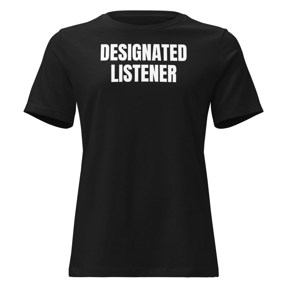 DESIGNATED LISTENER women's relaxed tee, black