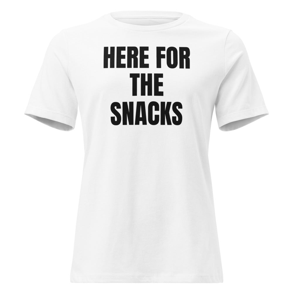 HERE FOR THE SNACKS women's relaxed tee, white