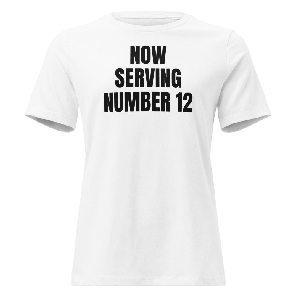 NOW SERVING NUMBER 12 women's relaxed tee, white