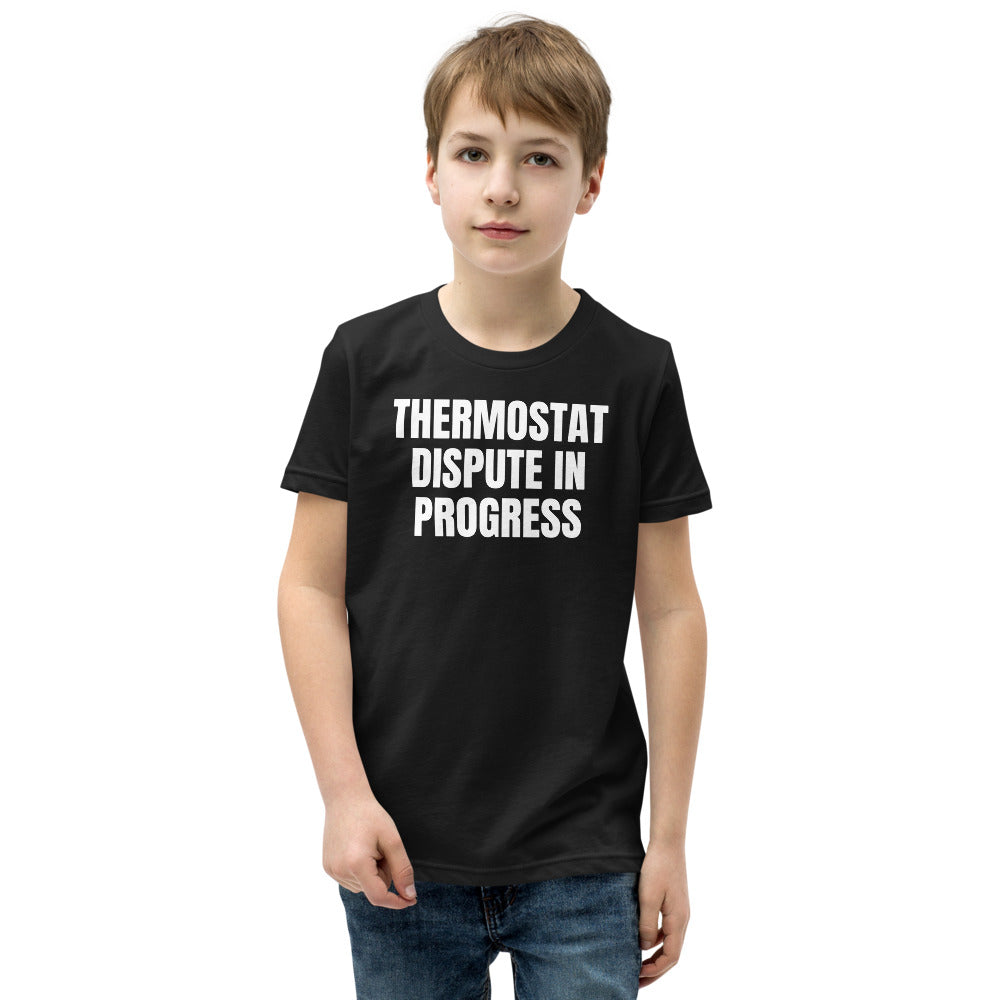 THERMOSTAT DISPUTE IN PROGRESS kids tee, black