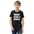 NOBODY ISSUED A MANUAL kids tee, black
