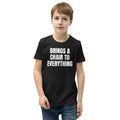 BRINGS A CHAIR TO EVERYTHING kids tee, black