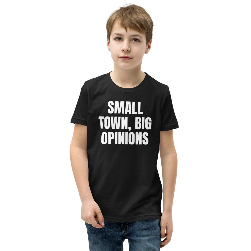 SMALL TOWN, BIG OPINIONS kids tee, black